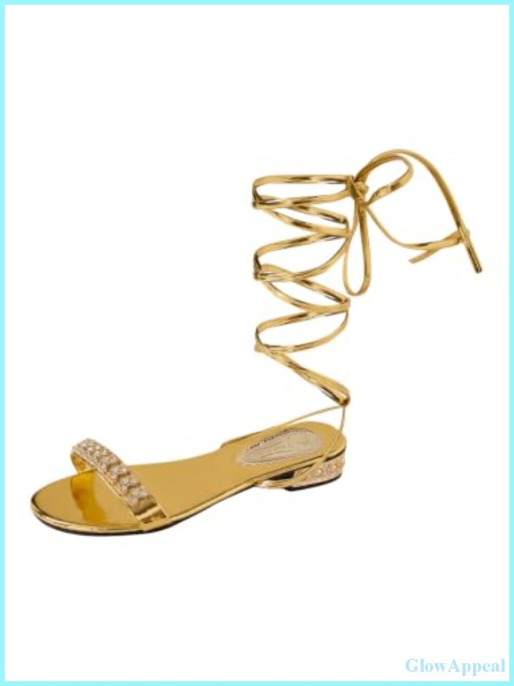 Rhinestone Metallic Lace Up Flat Sandals Strappy Party Slides